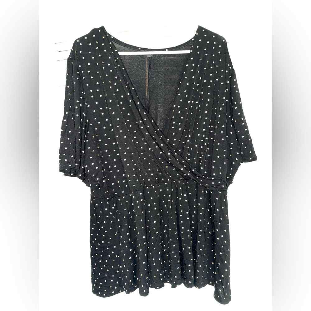 Lane Bryant Black Cotton Peplum Top with Gold Accents